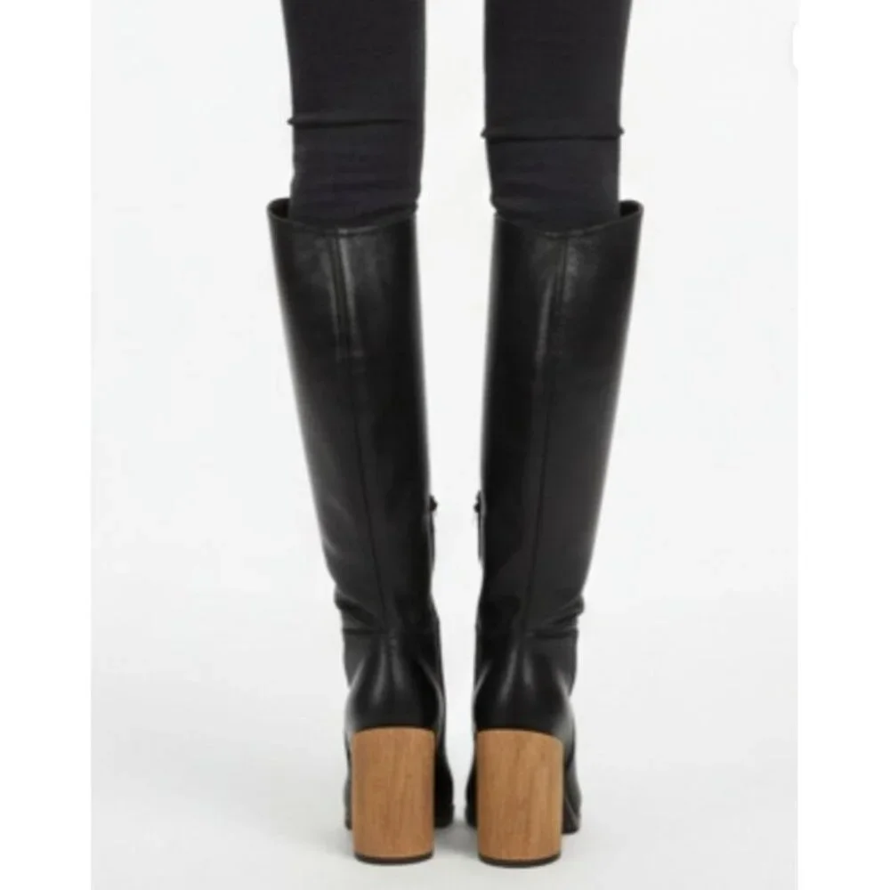 NIB $1800 Gucci Lifford Leather Gold Tone Striped Metallic Knee Boots Black Size